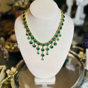 Vintage 1950s Celebrity NY Green Emerald Crystal Necklace, 18”
